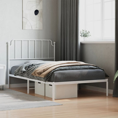 Metal Bed Frame without Mattress with Headboard White 107x203 cm King Single