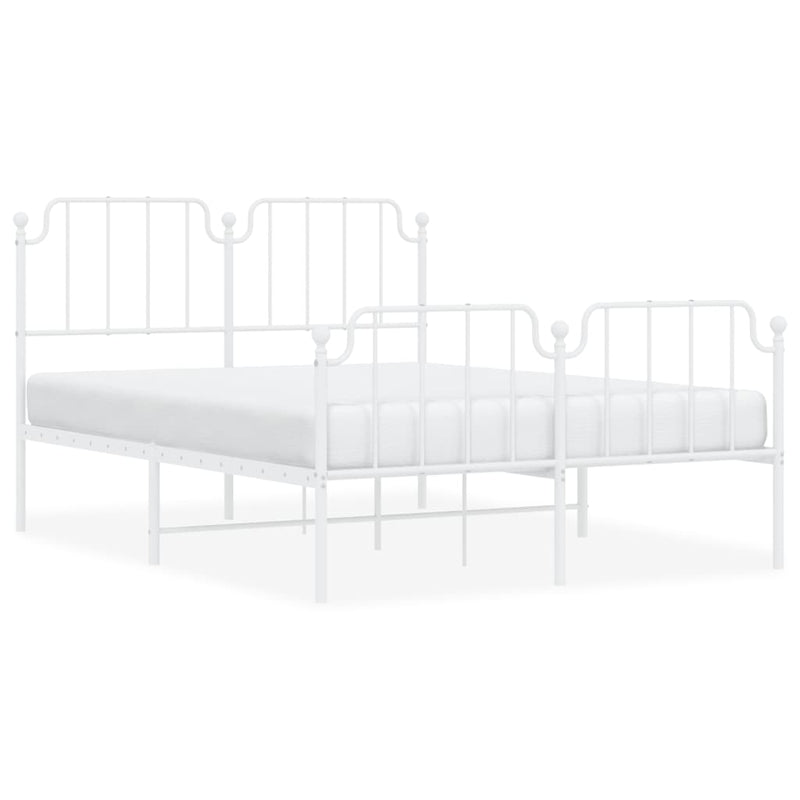 Metal Bed Frame with Headboard and Footboard White 135x190 cm