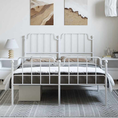 Metal Bed Frame without Mattress with Footboard White 135x190 cm