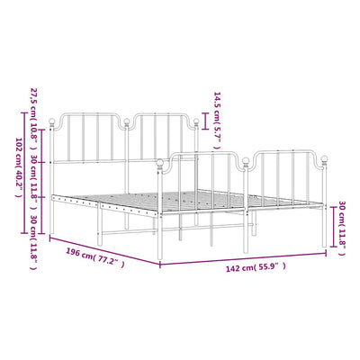 Metal Bed Frame without Mattress with Footboard White 135x190 cm