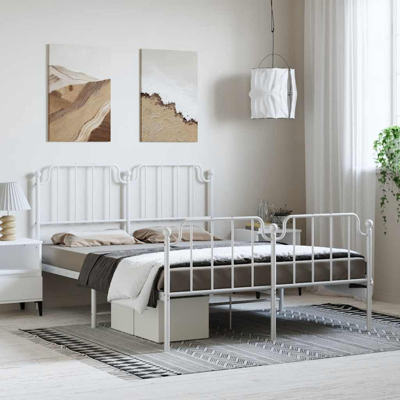 Metal Bed Frame with Headboard and Footboard White 135x190 cm