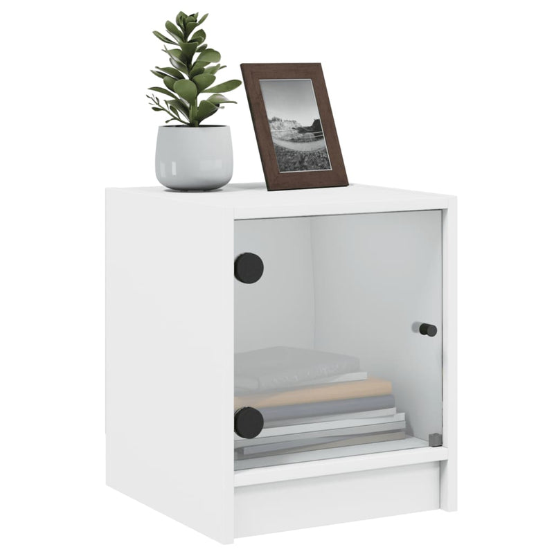 Bedside Cabinet with Glass Door White 35x37x42 cm