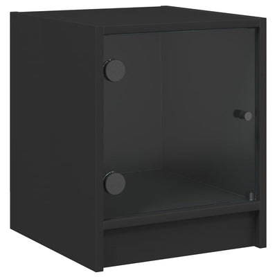 Bedside Cabinet with Glass Door Black 35x37x42 cm