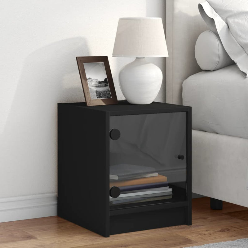 Bedside Cabinet with Glass Door Black 35x37x42 cm