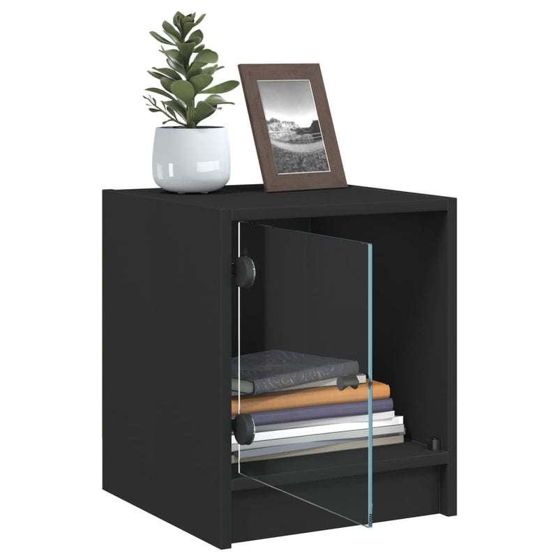 Bedside Cabinet with Glass Door Black 35x37x42 cm