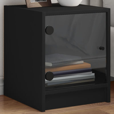Bedside Cabinet with Glass Door Black 35x37x42 cm