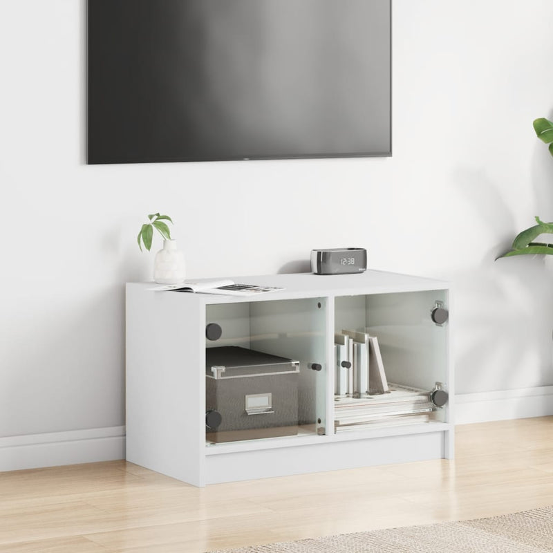 TV Cabinet with Glass Doors White 68x37x42 cm