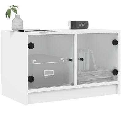 TV Cabinet with Glass Doors White 68x37x42 cm