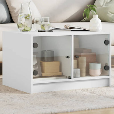 Coffee Table with Glass Doors White 68x50x42 cm