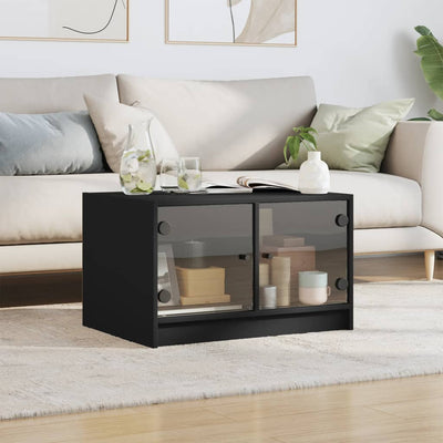 Coffee Table with Glass Doors Black 68x50x42 cm