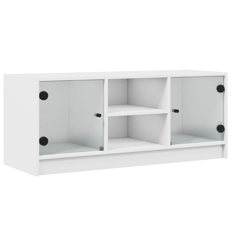 TV Cabinet with Glass Doors White 102x37x42 cm