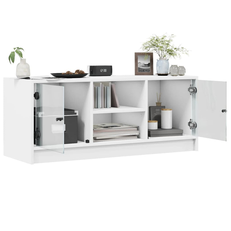 TV Cabinet with Glass Doors White 102x37x42 cm