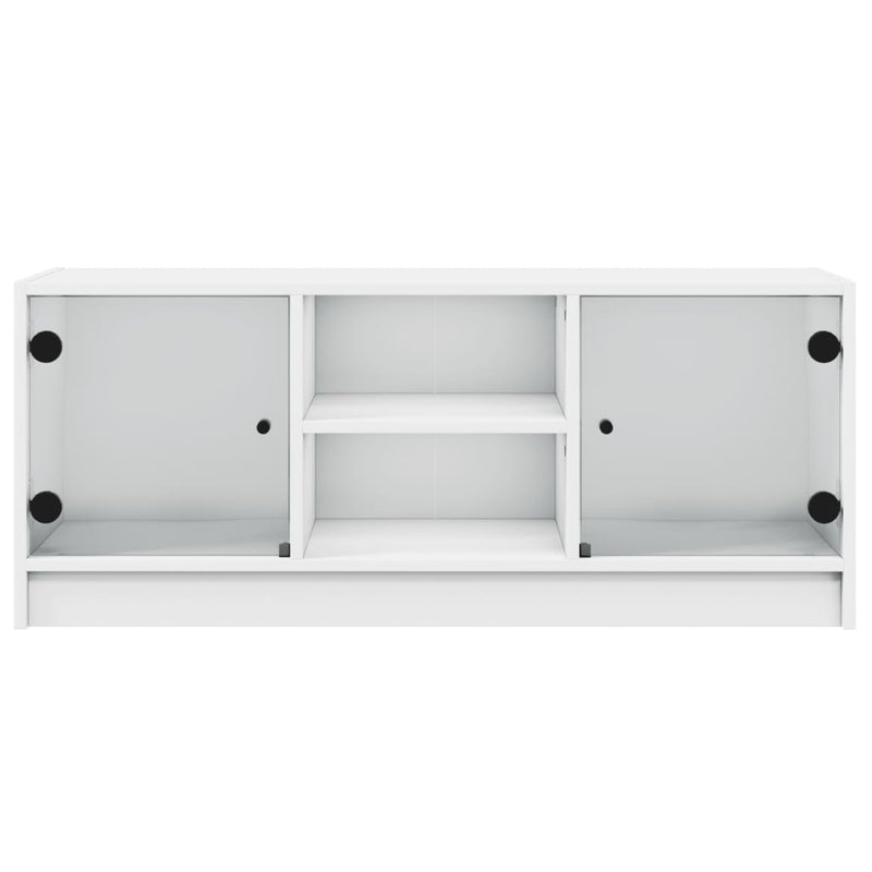 TV Cabinet with Glass Doors White 102x37x42 cm