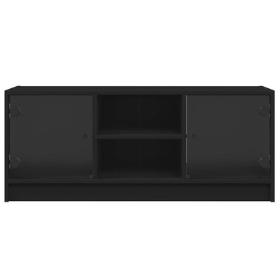 TV Cabinet with Glass Doors Black 102x37x42 cm