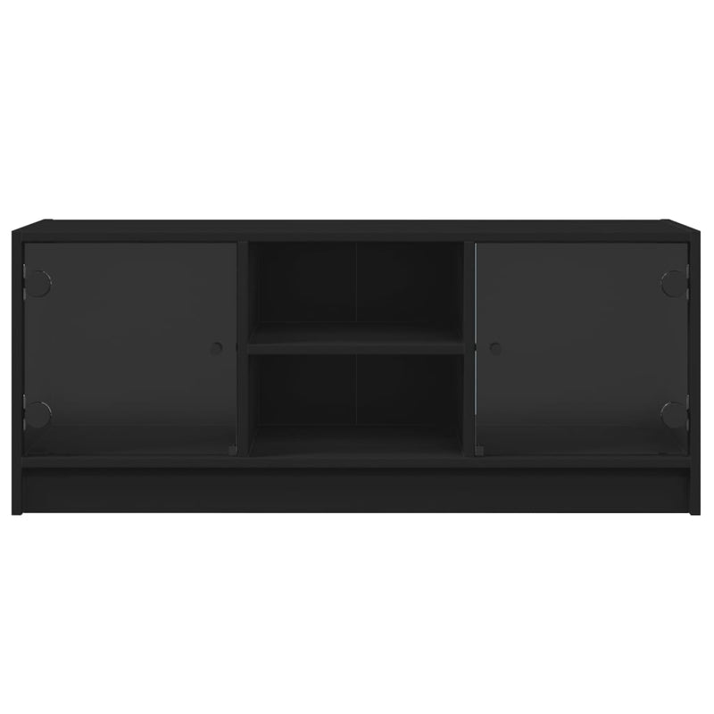 TV Cabinet with Glass Doors Black 102x37x42 cm