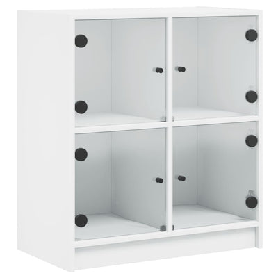 Side Cabinet with Glass Doors White 68x37x75.5 cm