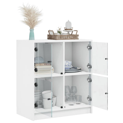 Side Cabinet with Glass Doors White 68x37x75.5 cm