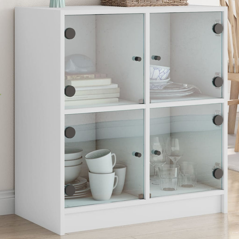 Side Cabinet with Glass Doors White 68x37x75.5 cm