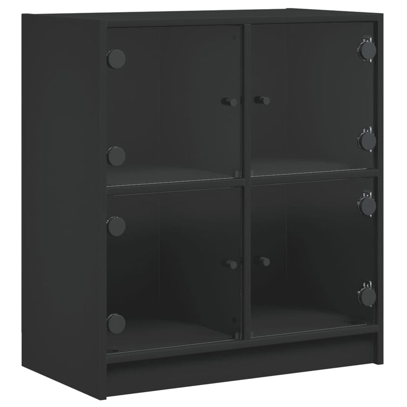 Side Cabinet with Glass Doors Black 68x37x75.5 cm