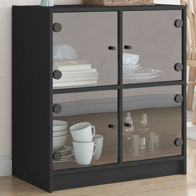 Side Cabinet with Glass Doors Black 68x37x75.5 cm