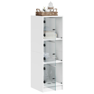 Highboard with Glass Doors White 35x37x109 cm