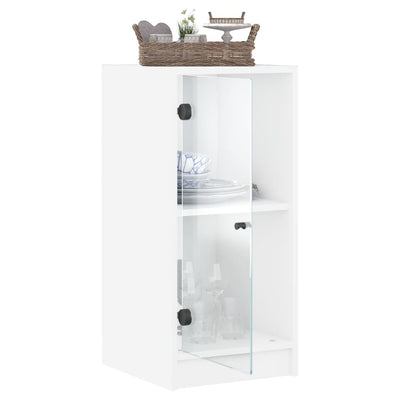 Side Cabinet with Glass Doors White 35x37x75.5 cm