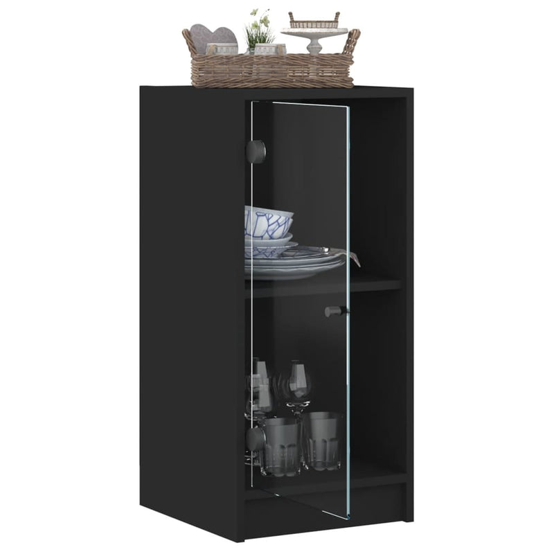 Side Cabinet with Glass Doors Black 35x37x75.5 cm