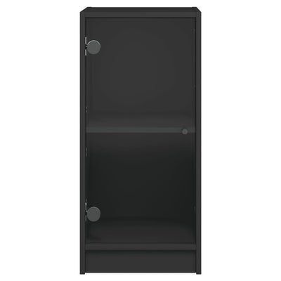 Side Cabinet with Glass Doors Black 35x37x75.5 cm