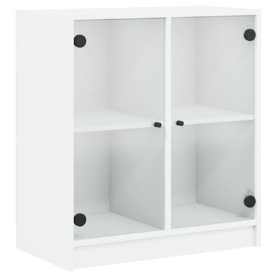 Side Cabinet with Glass Doors White 68x37x75.5 cm