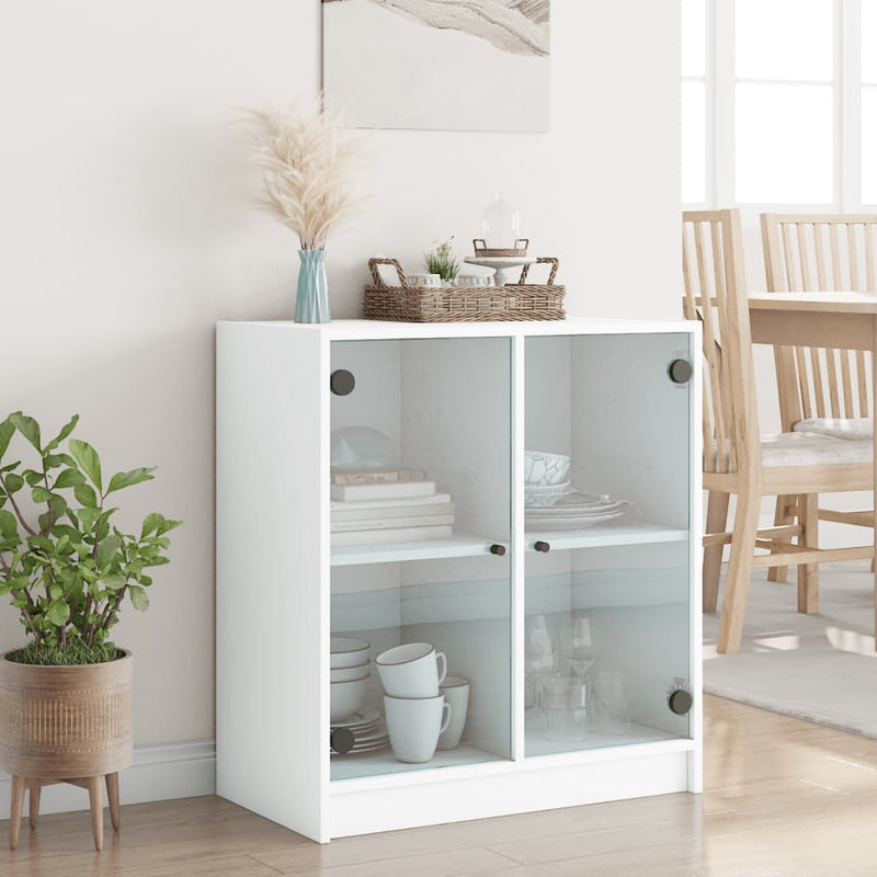 Side Cabinet with Glass Doors White 68x37x75.5 cm