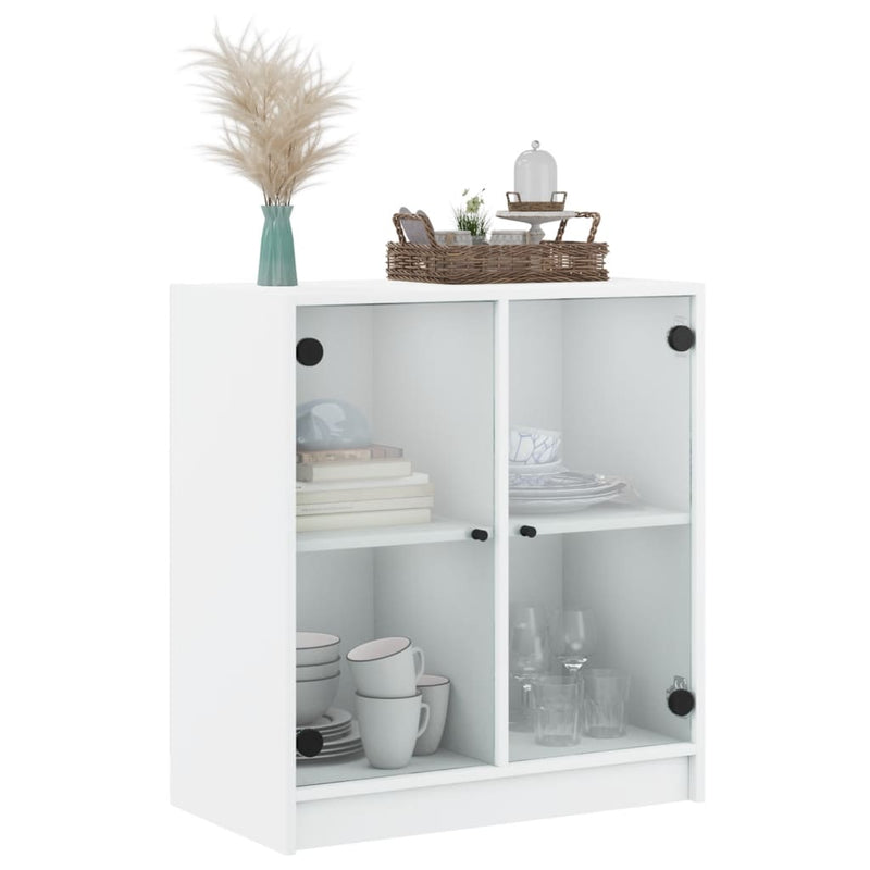 Side Cabinet with Glass Doors White 68x37x75.5 cm