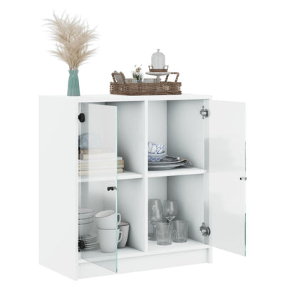 Side Cabinet with Glass Doors White 68x37x75.5 cm