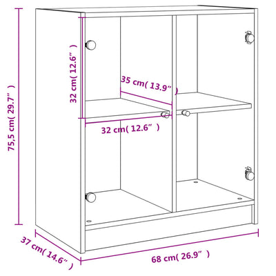 Side Cabinet with Glass Doors White 68x37x75.5 cm