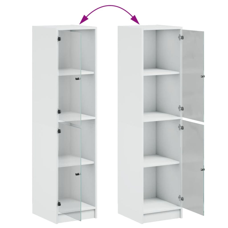 Highboard with Glass Doors White 35x37x142 cm