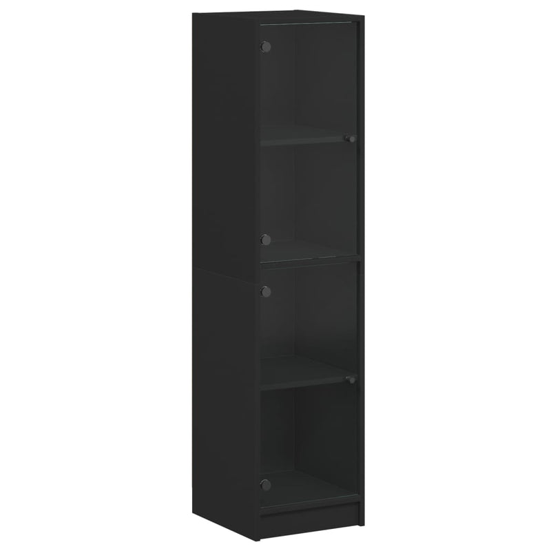 Highboard with Glass Doors Black 35x37x142 cm