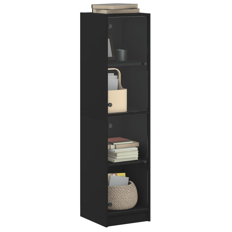 Highboard with Glass Doors Black 35x37x142 cm