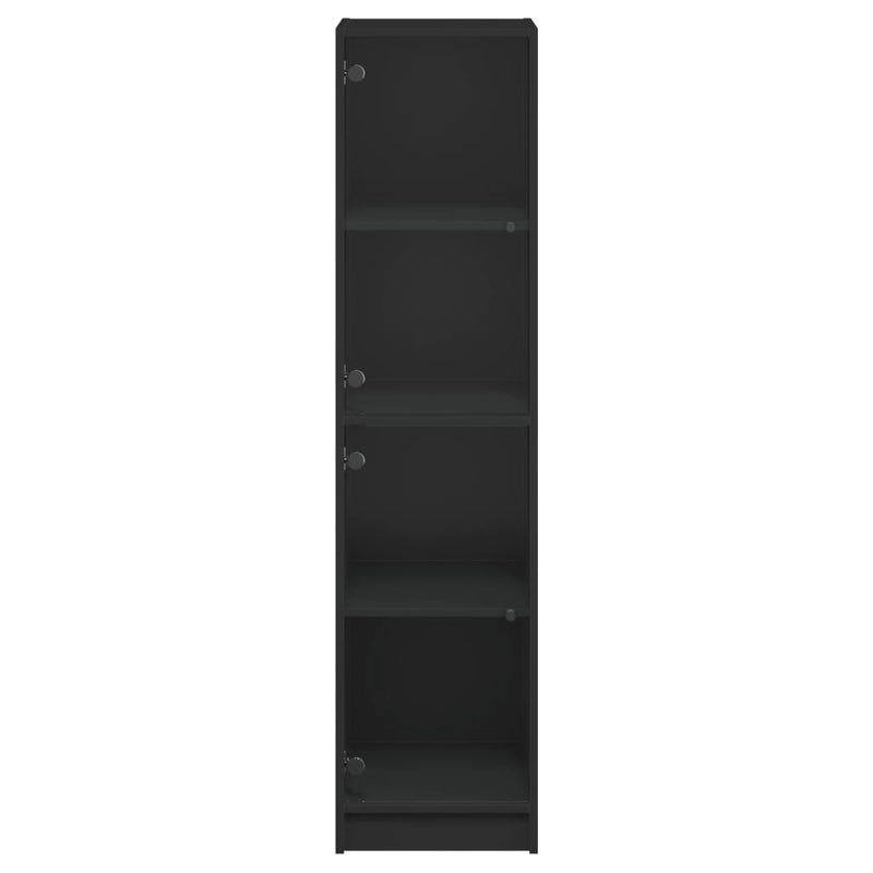 Highboard with Glass Doors Black 35x37x142 cm