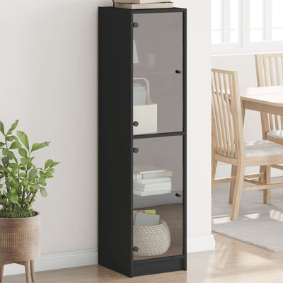 Highboard with Glass Doors Black 35x37x142 cm