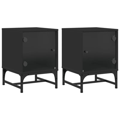 Bedside Cabinets with Glass Doors 2 pcs Black 35x37x50 cm