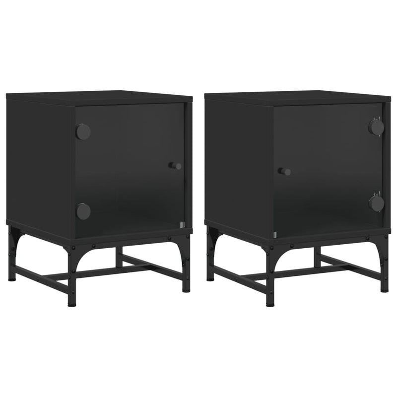 Bedside Cabinets with Glass Doors 2 pcs Black 35x37x50 cm