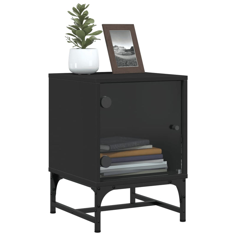 Bedside Cabinets with Glass Doors 2 pcs Black 35x37x50 cm