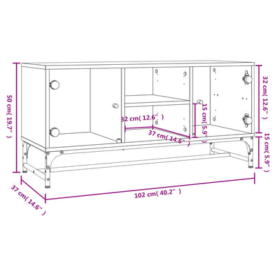 TV Cabinet with Glass Doors White 102x37x50 cm