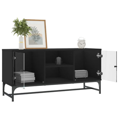 TV Cabinet with Glass Doors Black 102x37x50 cm