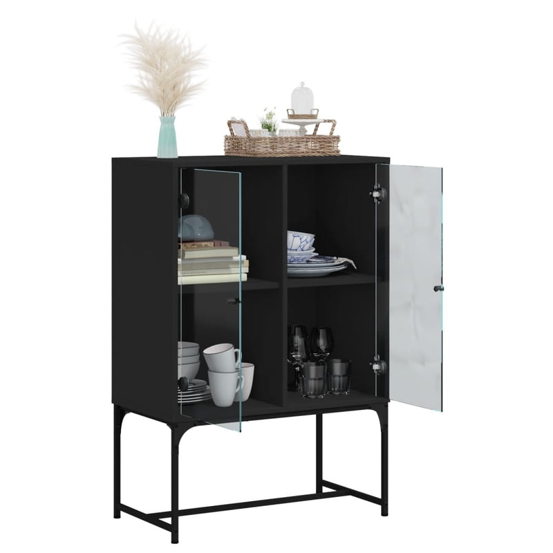 Side Cabinet with Glass Doors Black 69x37x100 cm