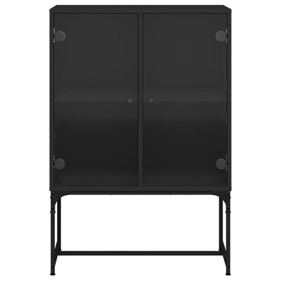 Side Cabinet with Glass Doors Black 69x37x100 cm