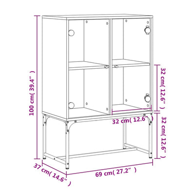 Side Cabinet with Glass Doors Black 69x37x100 cm