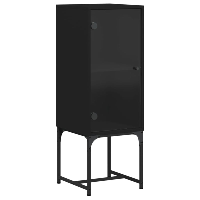 Side Cabinet with Glass Doors Black 35x37x100 cm