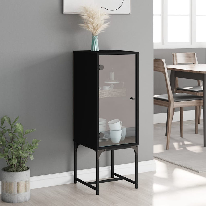 Side Cabinet with Glass Doors Black 35x37x100 cm