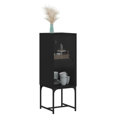 Side Cabinet with Glass Doors Black 35x37x100 cm