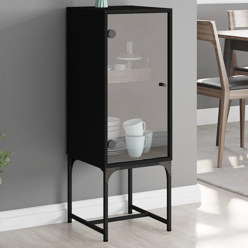 Side Cabinet with Glass Doors Black 35x37x100 cm